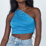 Sexy One Shoulder Crop Tank Top Women Summer Blue Orange White Y2K Top 2023 Ruched Short Cami Top Streetwear