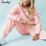Trizchlor 2 Piece Set Pullovers Oversize Tracksuit Women Sweatshirt Suit Sports Lounge Wear Outfits Pink Casual Solid Sweatpants Spring