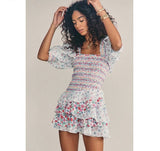 Trizchlor romantic women dress floral print elastic rufflesa  square collar puff sleeve spring summer mini dress