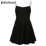 Trizchlor Gothic Summer A-Line Dress Sexy Spaghetti Strap Dresses For Women 2022 Black Party Mini Dresses Vintage Slim Outfits