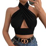 Trizchlor 2022 Fashion Sexy Halter Crop Top Sleeveless Backless Women Tank Top Clubwear Streetwear Summer Lady Hollow Out Camis Tops