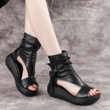 Trizchlor Women Summer Sandals Mid Heels Wedges Shoes Ladies Vintage PU Leather Plus Size Sandalias Mujer Sapato Feminino 2024