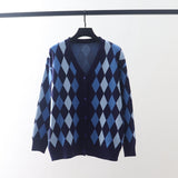 Christmas Gift Women's Clothing Knitted Sweaters Diamond Plaid Single-breasted Buttons Loose Casual Knitted Cardigan Sweater