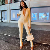 Trizchlor Autumn Gray Ribbed Winter Long Sleeve Bodycon Jumpsuit Women 2021 Patchwork One Piece Sexy Club Outfits For Women Jumpsuit