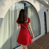 Christmas Gift Retro Dress Women French Dot Summer Prairie Chic Red Vacation A-line Empire Girls Clothes Square Collar Vintage Female Sundress