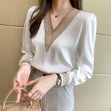 Trizchlor Long Sleeve White Blouse Tops Blouse Women Blusas Mujer De Moda Embroidery V-Neck Chiffon Blouse Shirt Women Blouses