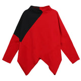 Trizchlor Women Big Size Black Red Irregular Hem T-Shirt New Stand Collar Long Sleeve  Fashion Tide  Spring Autumn 2022 1DD2681