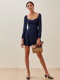 Trizchlor Vintage Solid Color Women Dress Sexy Square Neck Long Sleeve A-line Chiffon Dress Casual Summer Mini