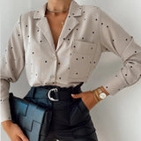 Pockets Polka Dot Printed Casual Women Blouse Ladies Long Sleeve Turn Down Collar Office Work Fashion 2020 Autumn Tops