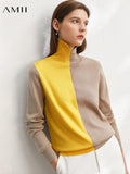 Trizchlor Minimalism Women Sweater Fashion Contrast Spliced Knitted Tops Polo Collar Pullover Winter Sweaters Female Tops 12022348