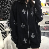 Rhinestone Gothic Streetwear Long Sleeve Black Zip Hoodie Y2k Hip Hop Joggers Sweatshirt Korean Fashion Punk Sport Coat Pullover