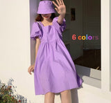 Christmas Gift Dress Women 6 Colors Hot Selling Vintage Lovely Puff Sleeve Summer Chic High Waist Preppy Girls Dresses Trendy Solid Ins Vestido