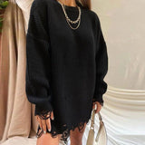 Trizchlor Autumn Winter Long Sleeve Ripped Knitted Loose Sweaters for Women Oversized Casual Fashion Pullover Sweaters Solid