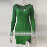 Trizchlor Green Long Sleeve Knitted Dress Elegant Sweetheart Neck Party Dresses For Women 2022 Autumn Winter Bodycon Sweater Dress