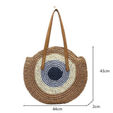 Round Straw Beach Bag Vintage Handmade Woven Shoulder Bag Raffia circle Rattan bags Bohemian Summer Vacation Casual Bags
