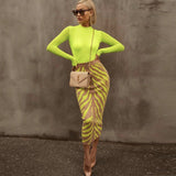 Trizchlor New Arrival 2023 Fashion Long Bandage Skirt Women Lime Zebra Print Bodycon Bandage Skirt Midi Club Party Skirt