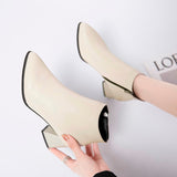 Trizchlor 2022 New Fashion Leather Ankle Boots Women Thick High Heels Zipper Pointed Toe Autumn Winter Woman Shoes Square Heel White Black