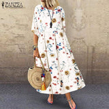 Trizchlor Vintage Printed Maxi Dress Women's Summer Sundress 2022 Casual Tunic Vestidos Female Half Sleeve Floral Robe