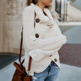Women Turtleneck Knitted Sweaters Autumn Winter Solid Irregular Hem Long Sleeve Pullover Jumper Fashion Button Loose Sweater