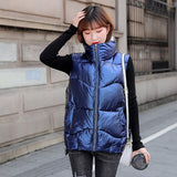Christmas Gift Women's Shiny Autumn Winter Puffer Vest Solid  Casual Ladies Sleeveless Jacket Zipper Stand Collar Waistcoat for Female