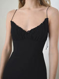 Trizchlor Retro ruffles mini dress women adjustable spaghetti straps red black elastic holiday fashion summer dress