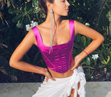Trizchlor Satin Crop Top Women's Sleeveless Asymmetrical Hem Tank Top Fashion Skinny 2023 Summer Solid Color Rhombus Hem Top