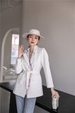 Trizchlor Spring Autumn Women Irregular Splicing Silk Scarf Blazer Lady Office Slim Jacket Plus Size Solid Color Coat with Belt