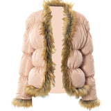 Trizchlor Pink Vintage Furry Faux Fur Trim Puffer Jackets Women 2023 Fashion Y2K High Street Winterwear Bubble Coats Casual Parka Outwear