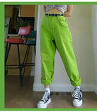 Trizchlor Christmas Gift Women's Casual Pants Punk Harem Trousers Ladies Autumn High Waist Hip Hop Boyfriends Long Pants Female Green Yellow Plus Size