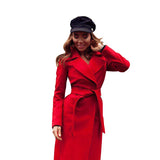 Christmas Gift Women's Jackets & Coats Medium-long Belt Wool & Blends Coat Turn-down Collar Solid Color Pockets Parka