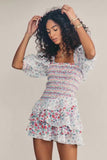 Trizchlor romantic women dress floral print elastic rufflesa  square collar puff sleeve spring summer mini dress