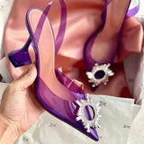 Pointed transparent sandals women summer 2021 new rhinestone sexy Baotou jelly banquet high heels Large size