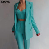 TAOVK Women Suits Female Pant Suits Office Lady Formal Business Set Uniform Work Wear Blazers Camis Tops and Pant 3 Pieces Set