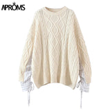 Trizchlor Aproms Fashion Striped Sleeve Spliced Pullovers Women Winter Thick Knitted Oversized Sweater Female Streetwear Long Jumpers 2021