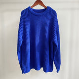 Trizchlor Fall Sweaters Women Korean Fashion Blue O-neck Knitted Oversized Pullovers 2023 Long Sleeve Casual Tops