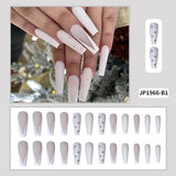 Trizchlor 24Pcs Fake Nails Long Frosted V-Shaped French Wearable False Nails Detachable Full Cover With Designs Coffin Ballerina Nail