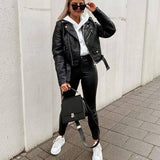 Trizchlor 2023 Autumn New Fall Outfits Coat Retro High Street Turn-Down Neck Women PU Leather Jacket Short Black Faux Leather Jacket Female Loose