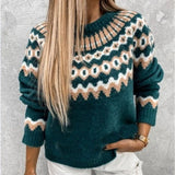 Christmas Gift Women Sweaters O-neck thick striped Pullovers Female long sleeve Knitting Tops contrast color Sky blue white Sweater