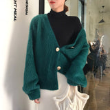Teddy Jacket Coat Elegant Loose Women Knitted Cardigans Lantern Sleeve Mohair Jumpers 2020 Autumn winter Female Fluffy Jacket