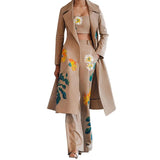 Trizchlor 3 Piece Set Women Long Jacket + Vest + Wide Leg Pant Suit 2023 New Streetwear Office Lady Floral Print Long Blazer Pants Outfits