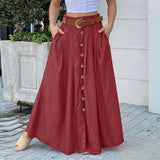 Trizchlor Women's Spring Sundress 2021 Stylish Button Maxi Skirts Casual High Waist Long Vestidos Female Solid Robe Femme
