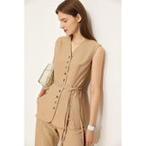 Trizchlor Amii Minimalism Women Blazer Set Fashion Blazer Coat Vneck Buttons Vest Women's Pants Elegant Female Clothing Lady Suit 12170408