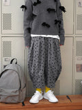 Trizchlor gray polka dot harem pants original design flower high waist loose casual radish pants female new