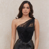 Trizchlor Fashion Black Velvet Lace Corset Top for Women Party Backless Boned Crop Tops Clubwear Sleeveless Tops Zipper