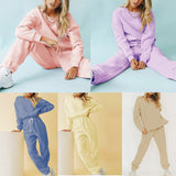 Trizchlor 2 Piece Set Pullovers Oversize Tracksuit Women Sweatshirt Suit Sports Lounge Wear Outfits Pink Casual Solid Sweatpants Spring