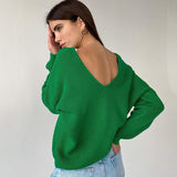 Trizchlor Fashion Winter V-Neck Oversized Knitted Sweaters Women Loose Long Sleeve Pullover Sexy Sweater Sueters Clothes