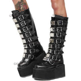 Trizchlor Brand Design Big Size 43 Black Gothic Style Cool Punk Motorcycles Boots Female Platform Wedges High Heels Calf Boots Women Shoes-1118