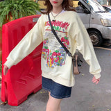 Trizchlor 2023 New Harajuku Retro Top Strawberry Print Hoodie Women Loose Streetwear Sweatshirt American Retro Oversized Pullover