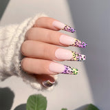 Trizchlor 24Pcs Detachable Long Ballerina French False Nails With Design Leopard Wearable Fake Nails Wavy Line Flame Full Cover Nail Tips