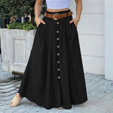 Trizchlor Women's Spring Sundress 2021 Stylish Button Maxi Skirts Casual High Waist Long Vestidos Female Solid Robe Femme